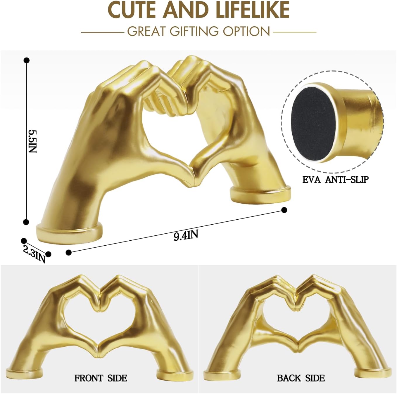 Elegant Gold Heart Hands Sculpture - Room Decor