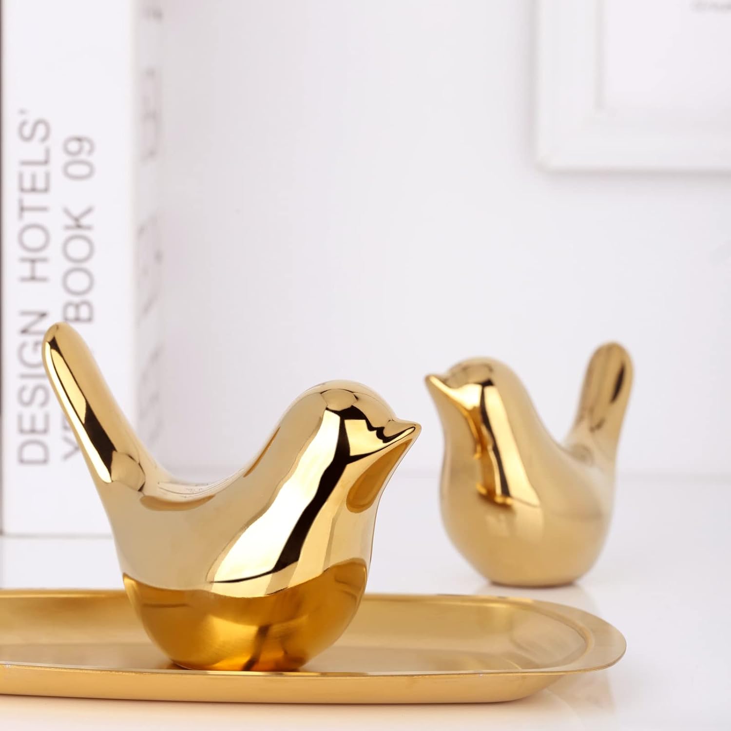 XMGZQ 2 Pcs Gold Bird Sculptures for Home Decor