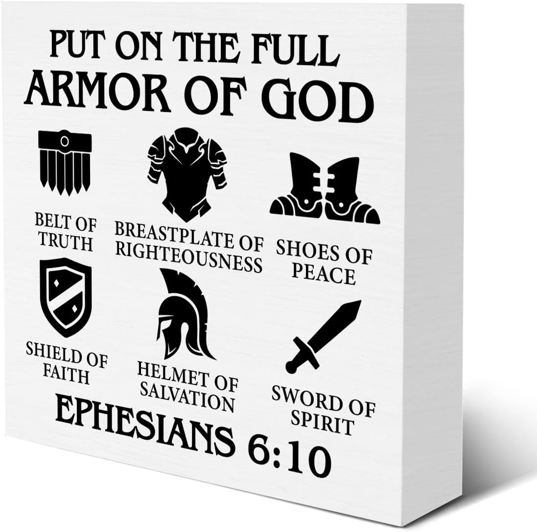 Christian Armor of God Wood Box Sign 5x5 Inches