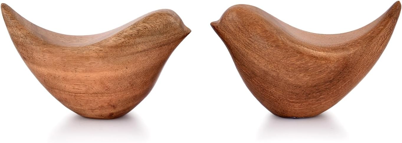 NIRMAN Acacia Wood Bird Statues Set of 2 1
