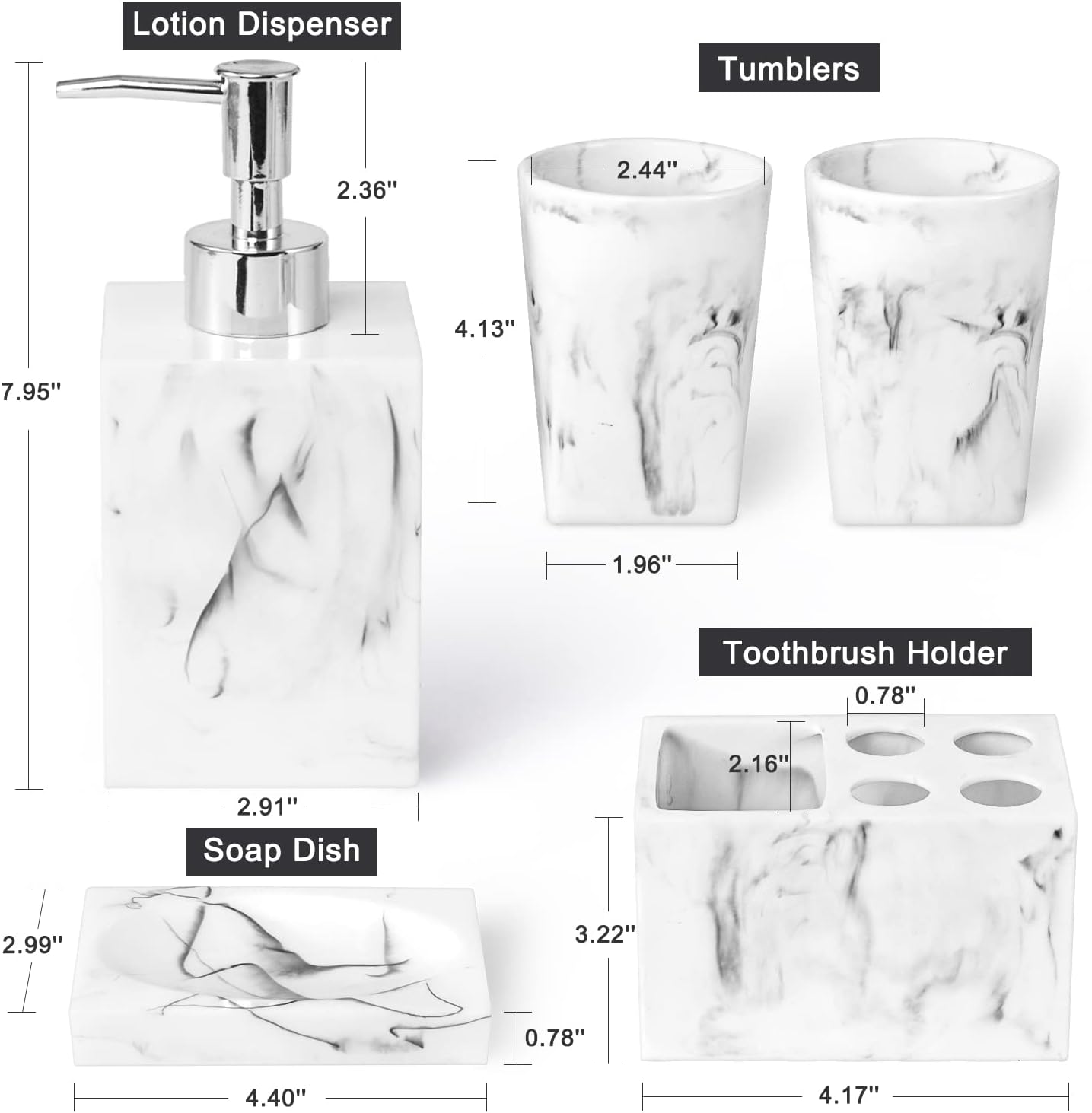 Haturi 5 Piece Marble Look Bathroom Accessory Set