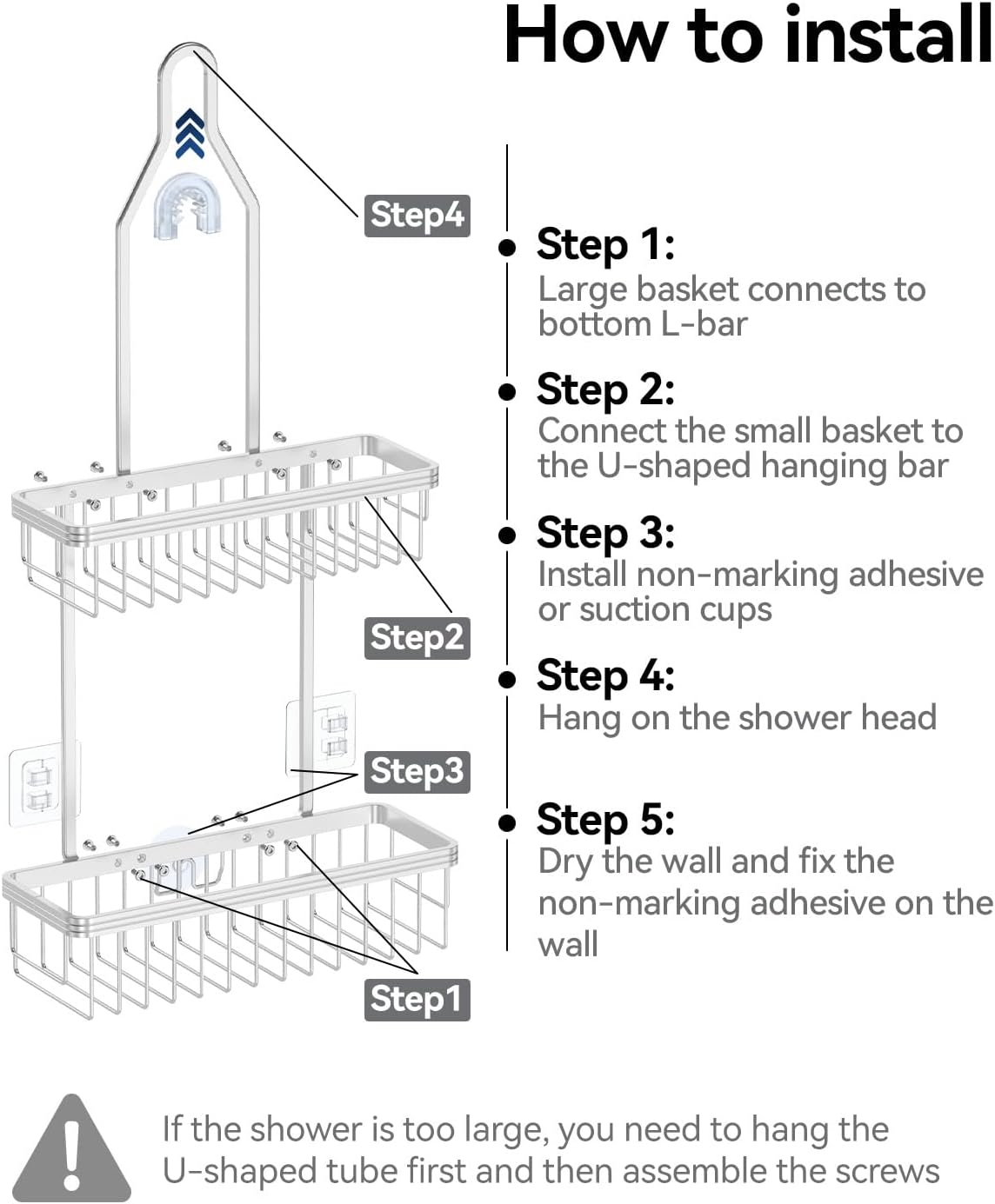 YASONIC Shower Caddy with 2 Tiers and Hooks