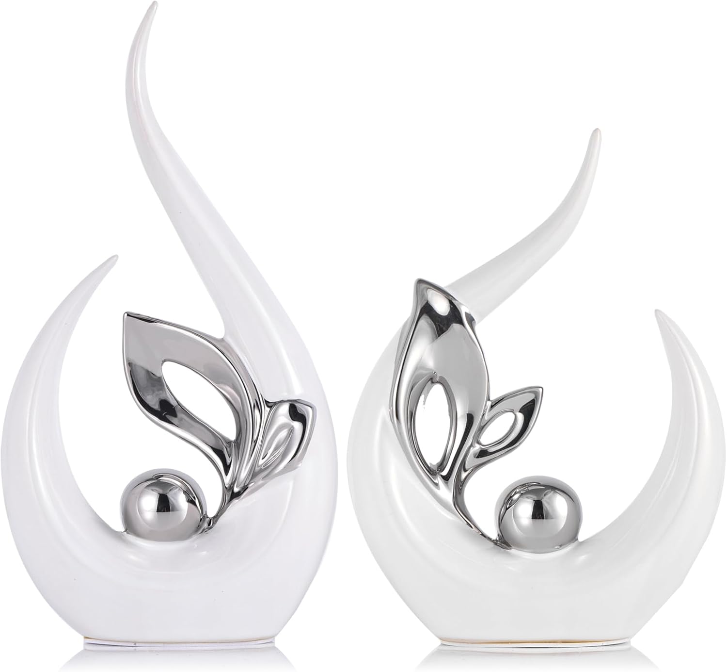 XMGZQ White and Silver Ceramic Statues for Modern Home Decor
