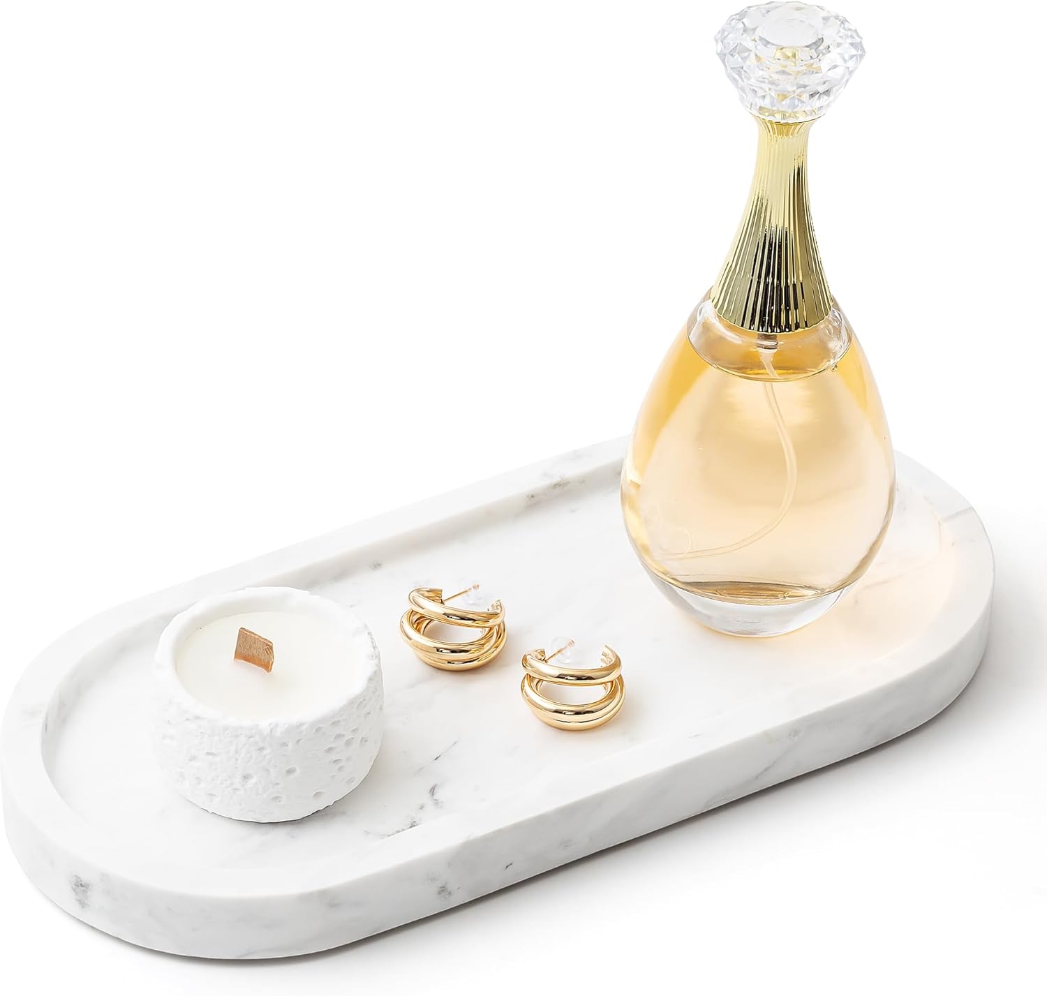 WORHE Natural Marble Vanity Tray for Candles Jewelry
