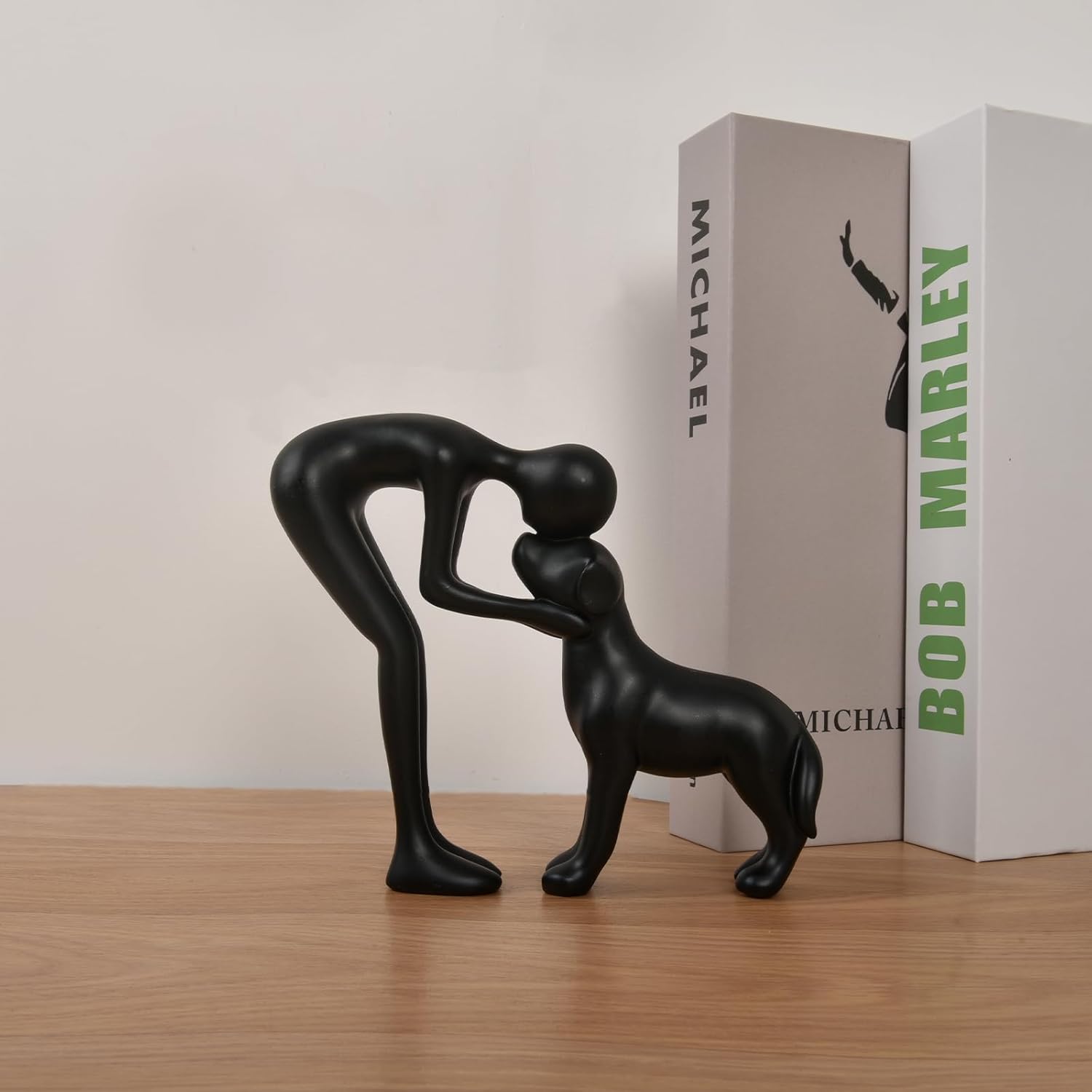 Dog Sculpture Home Decor Cute Man and Dog Statue Black
