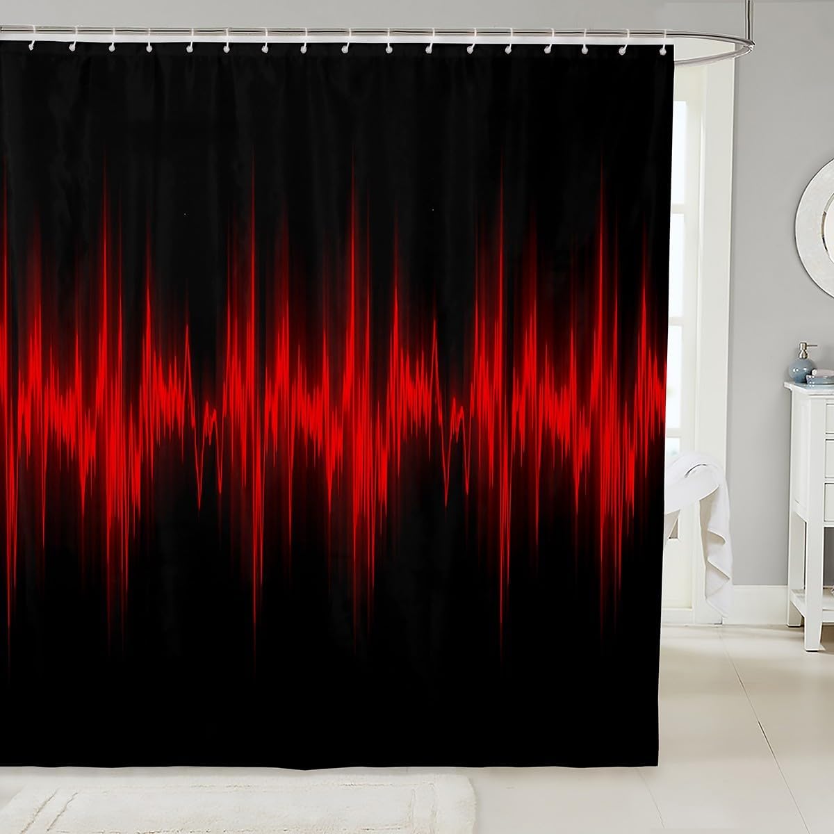 Feelyou Red and Black Bath Curtain Set