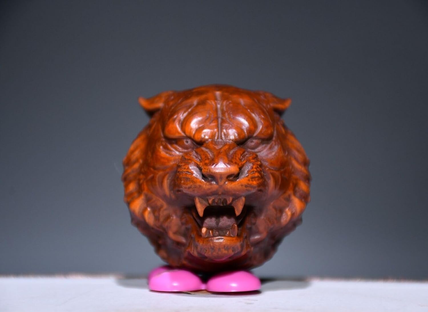 Handmade Boxwood Tiger Head Zodiac Statue for Home Decor