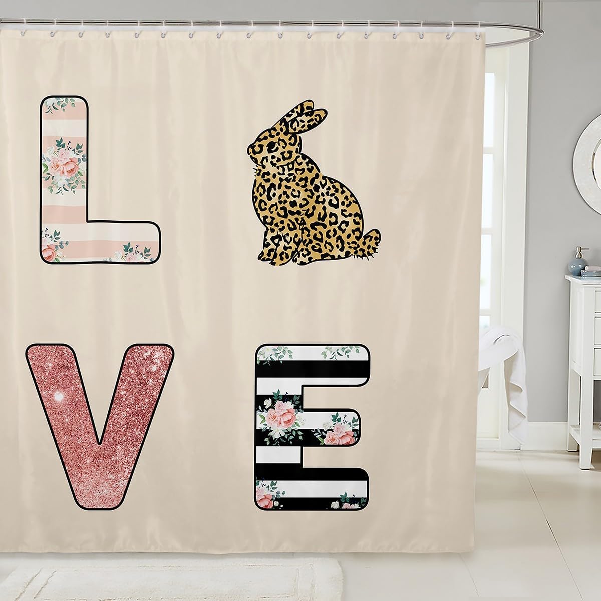 Erosebridal Leopard Rabbit Shower Curtain Set 72x72