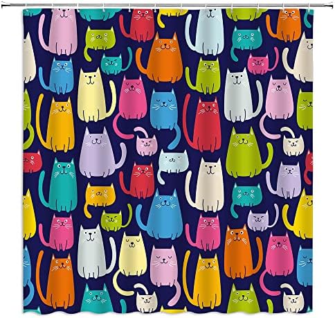 ASVEAS Multicolor Cute Cat Shower Curtain Set with Hooks