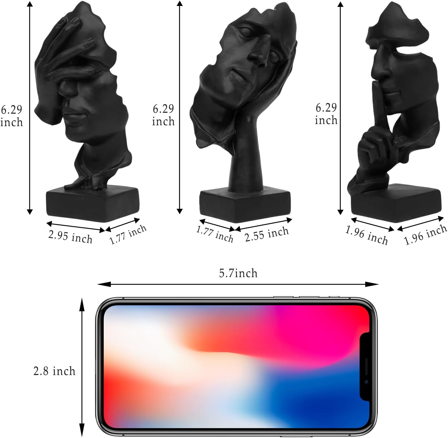 Abboxoo 3 Pcs Thinker Statue Set Modern Minimalist Resin Sculptures for Living Room Home Office