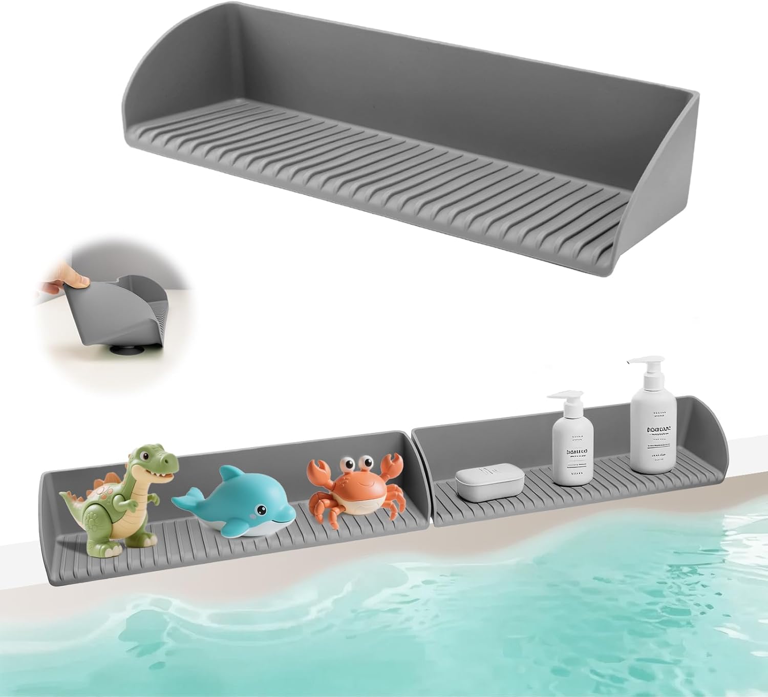 BUQ Splash Guard for Bathtub - 4 Suction Cups Gray 1 Pack
