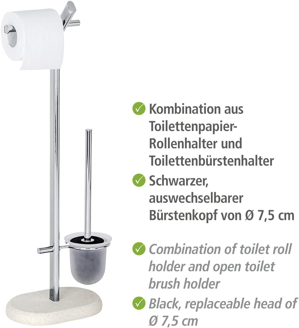 WENKO Free Standing Toilet Brush Holder Steel Beige
