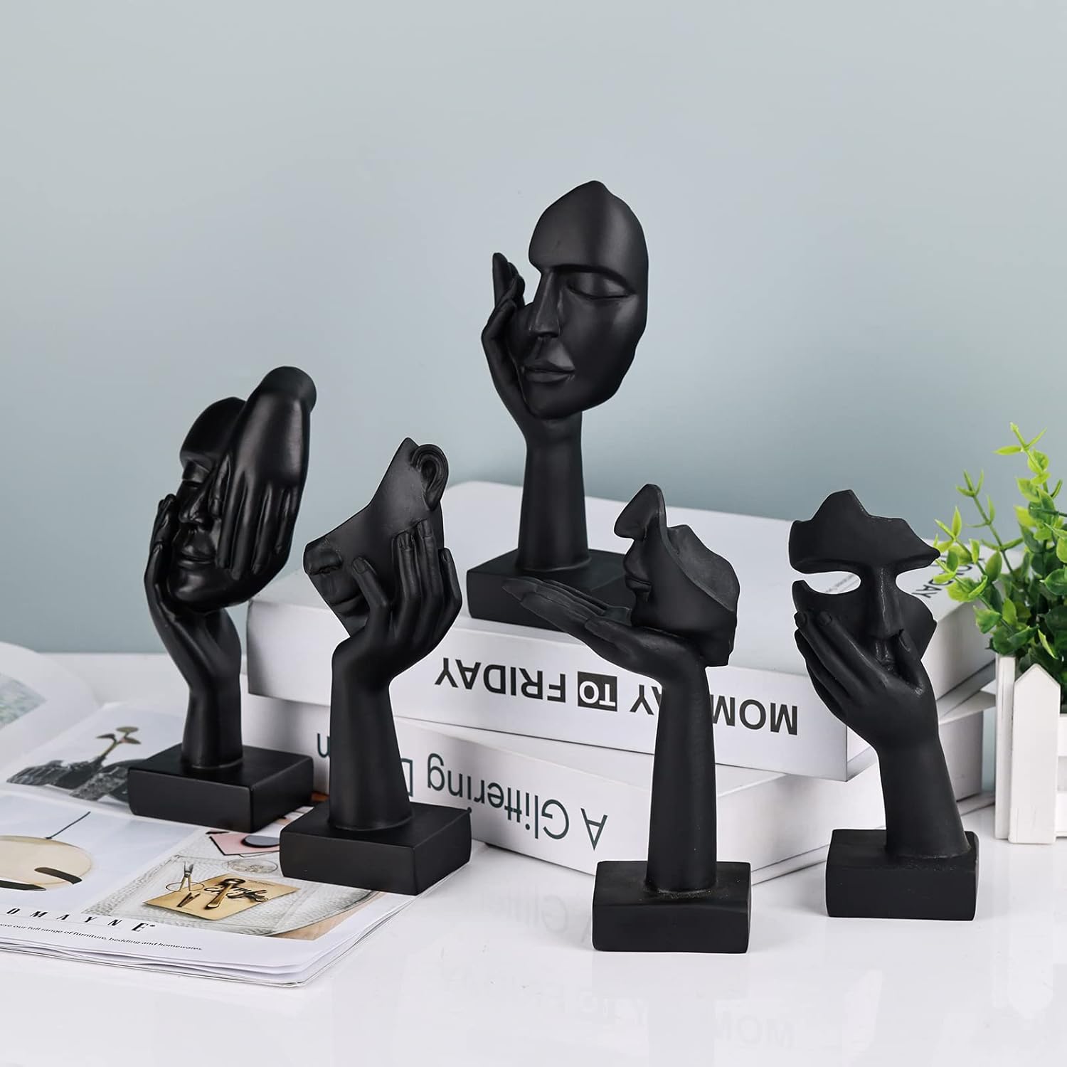 3 Pcs Black Abstract Art Statues Set for Home Decor