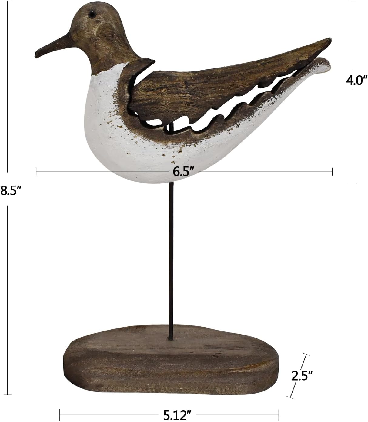 Wood Seagull Figurine Nautical Decor Statue