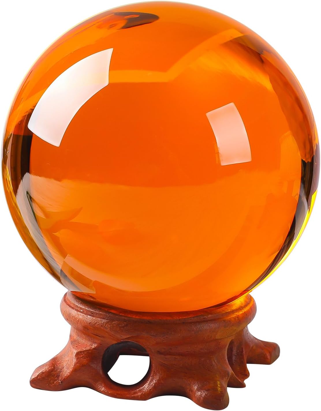 Modaier Small Amber Crystal Ball 60mm with Rose Stand and Gift Box
