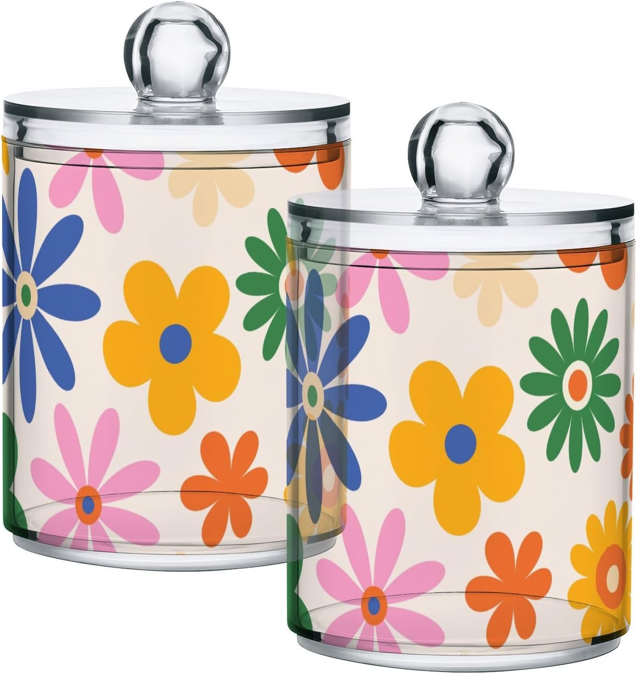 Fustylead 2 Pack Colorful Daisy Flower Dispensers for Cotton Swabs and More