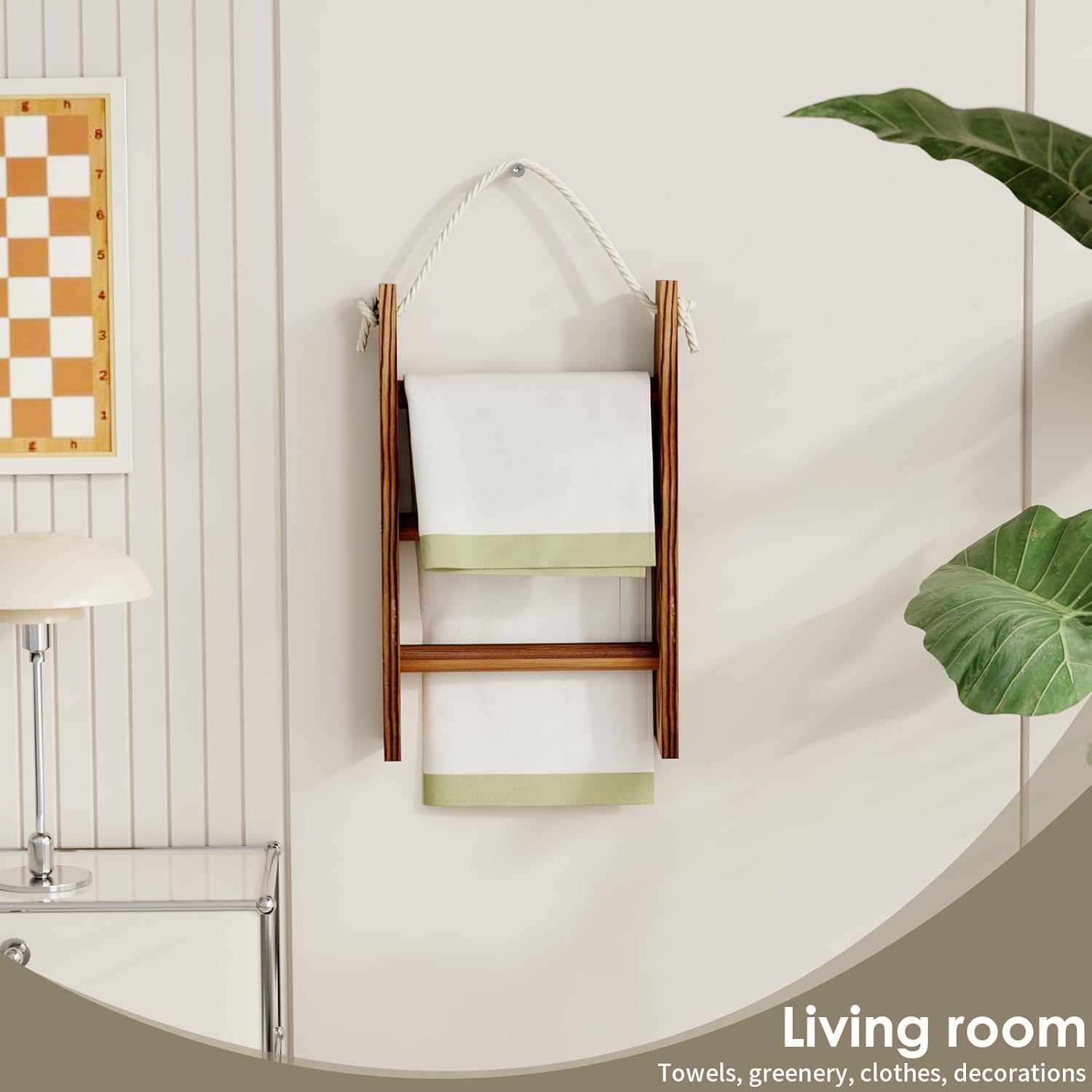Delywh Wood Towel Ladder with 3 Tiers