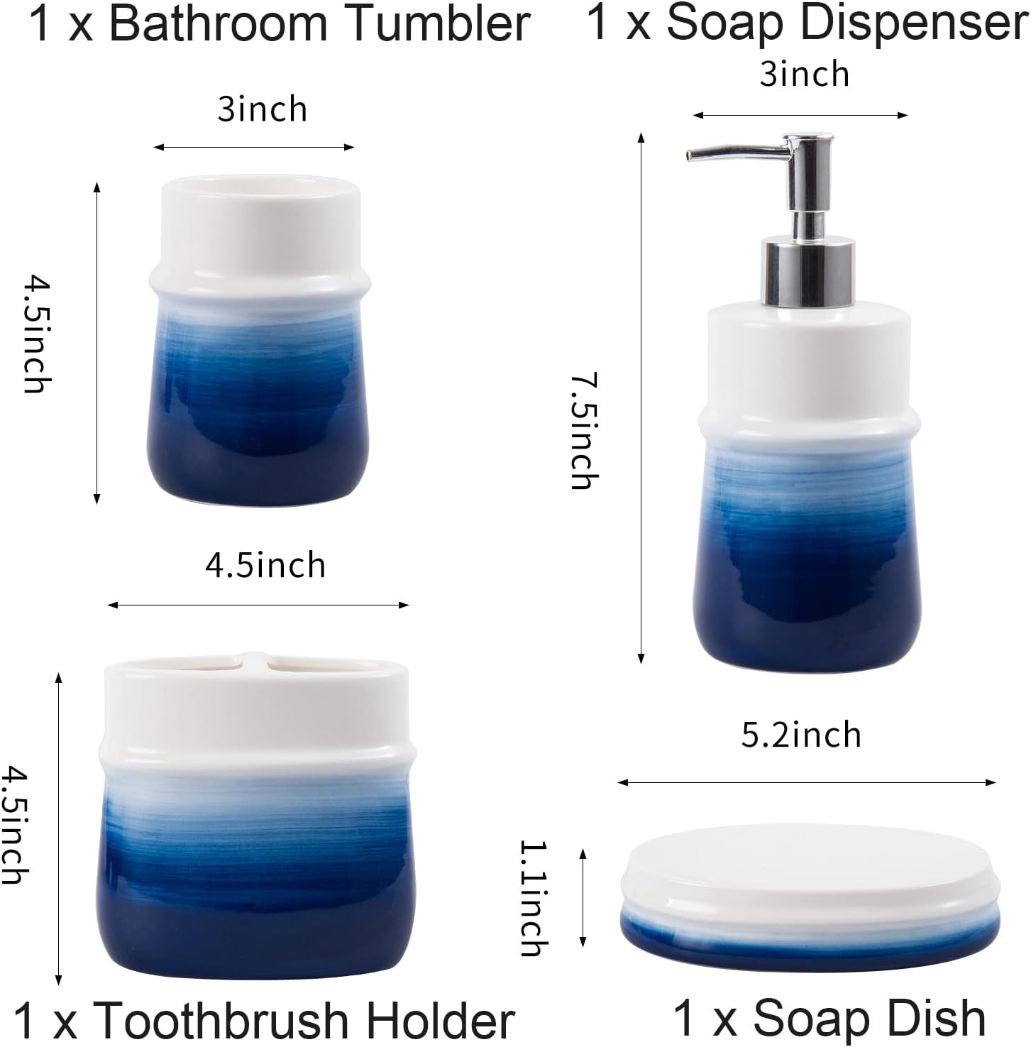 Navy Blue 4-Piece Ceramic Bathroom Accessory Set