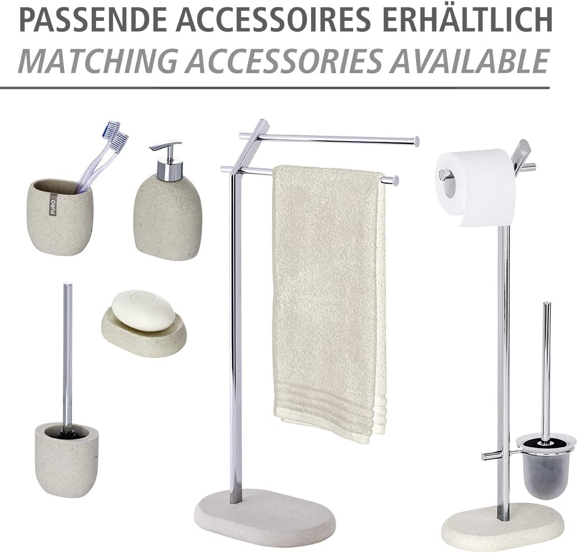 WENKO Free Standing Toilet Brush Holder Steel Beige