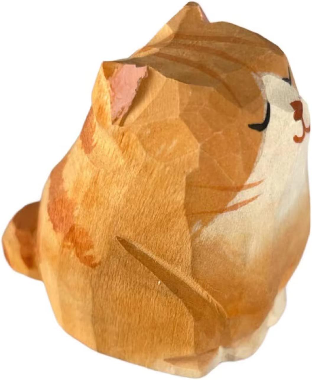 Little Orange Cat Wooden Statue Handmade Sculpture