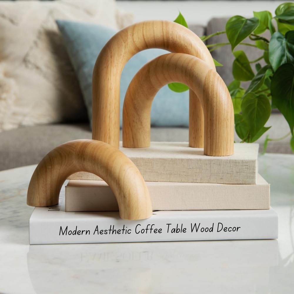 KeerShop 3-Piece Natural Wood Arches Decor Set