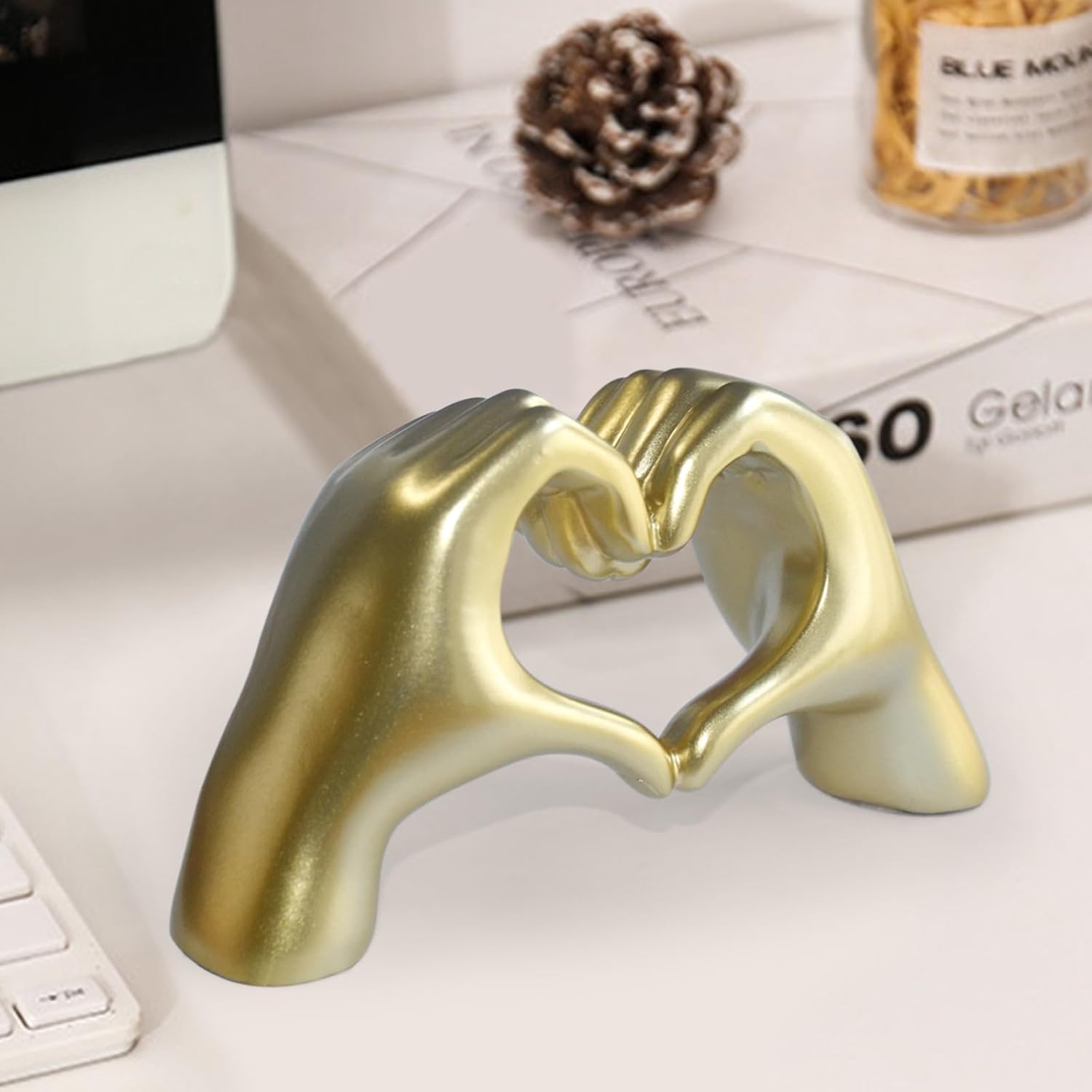 Loveparadise Gold Decor Heart Hands Sculpture for Living Room