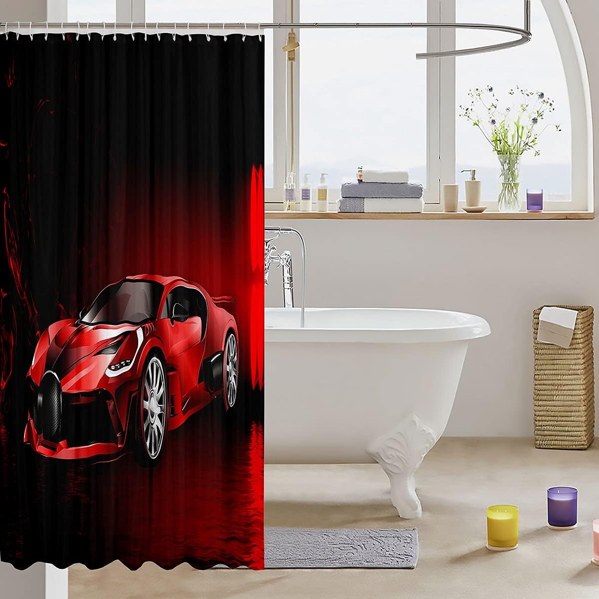 Feelyou Red Race Shower Curtain with 12 Hooks 72x72 Inches
