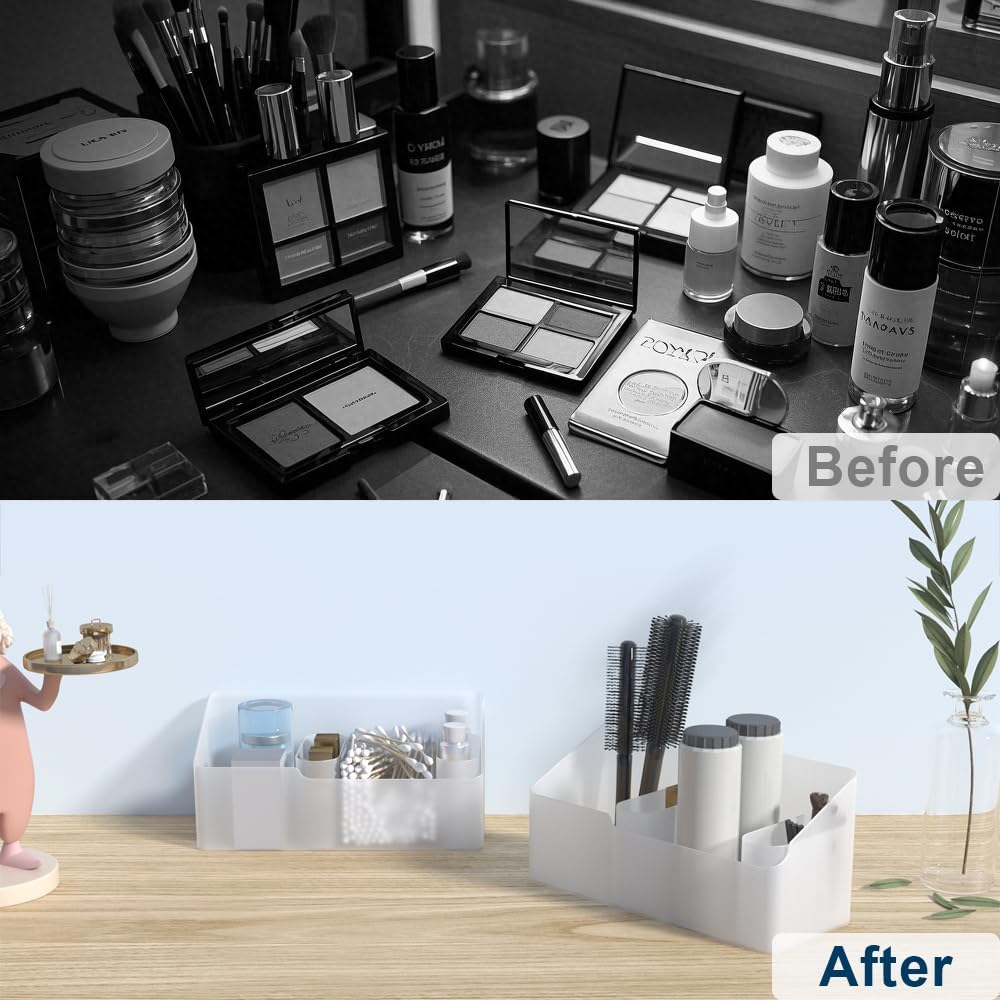 2 Pack Clear Makeup Organizer with 4 Compartments