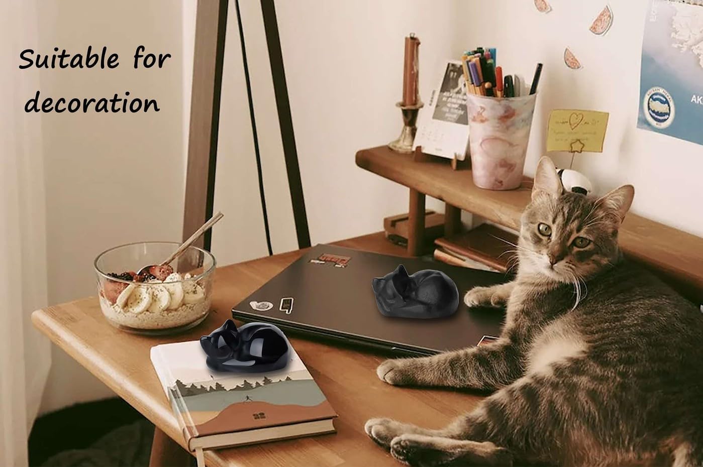 LAIDANLA Black Obsidian Sleeping Cat Statue Decor 1