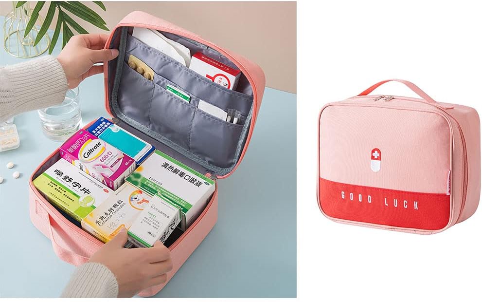XANHOY Large-Capacity Medicine Box with Zippered Mesh Pockets