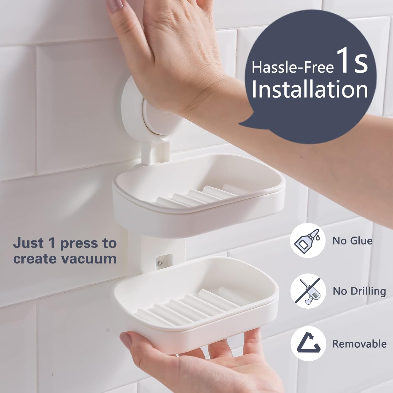 TAILI Double Layer Soap Holder Suction Cup Design for Bathroom and Kitchen
