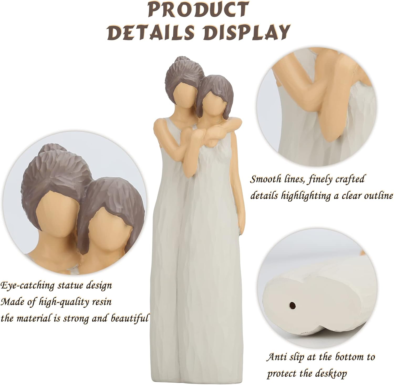 LCCCK Mother Daughter Hugging Figurines Resin Sculpted Statue for Mom Grandma Birthday Gifts