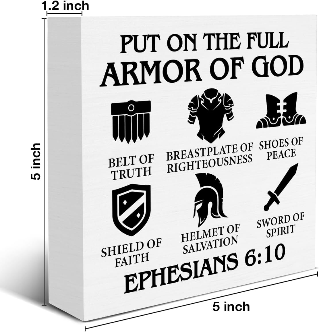 Christian Armor of God Wood Box Sign 5x5 Inches
