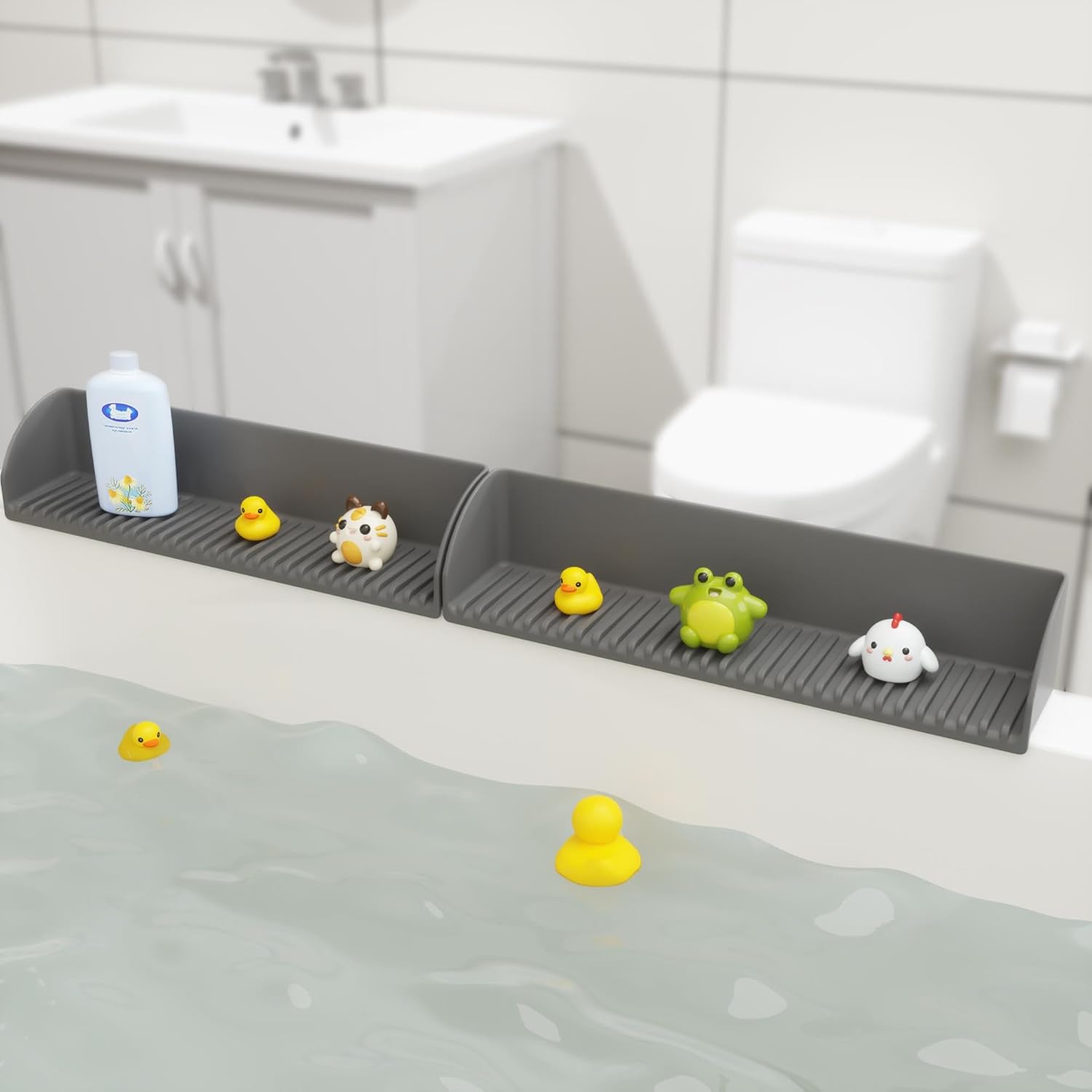 Roslim Splash Guard 2Pack Silicone Bath Tub Tray Holder with 4 Suction Cups