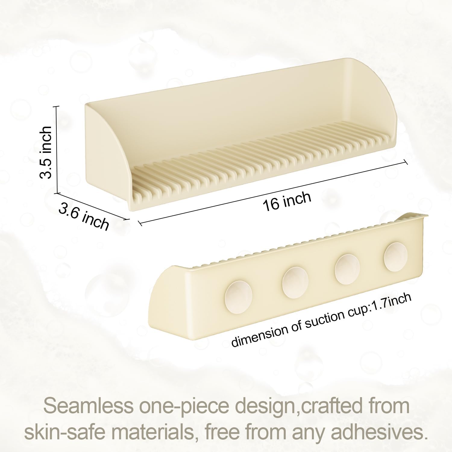 Roslim Splash Guard for Bathtub Sink - 4 Suction Cup Silicone Toy Tray Holder Beige