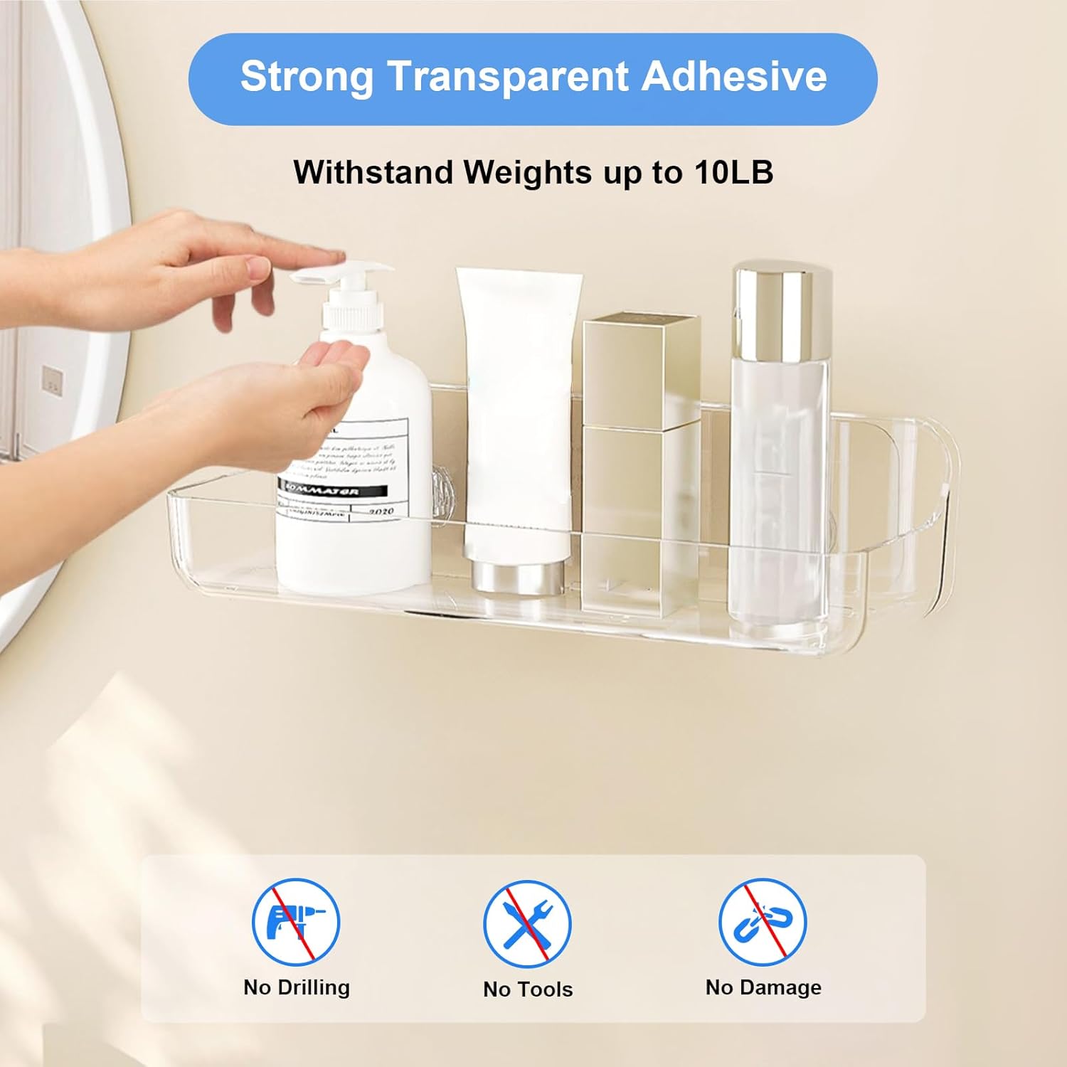 Diesisa Acrylic Shower Caddy with Self-Adhesive Tape
