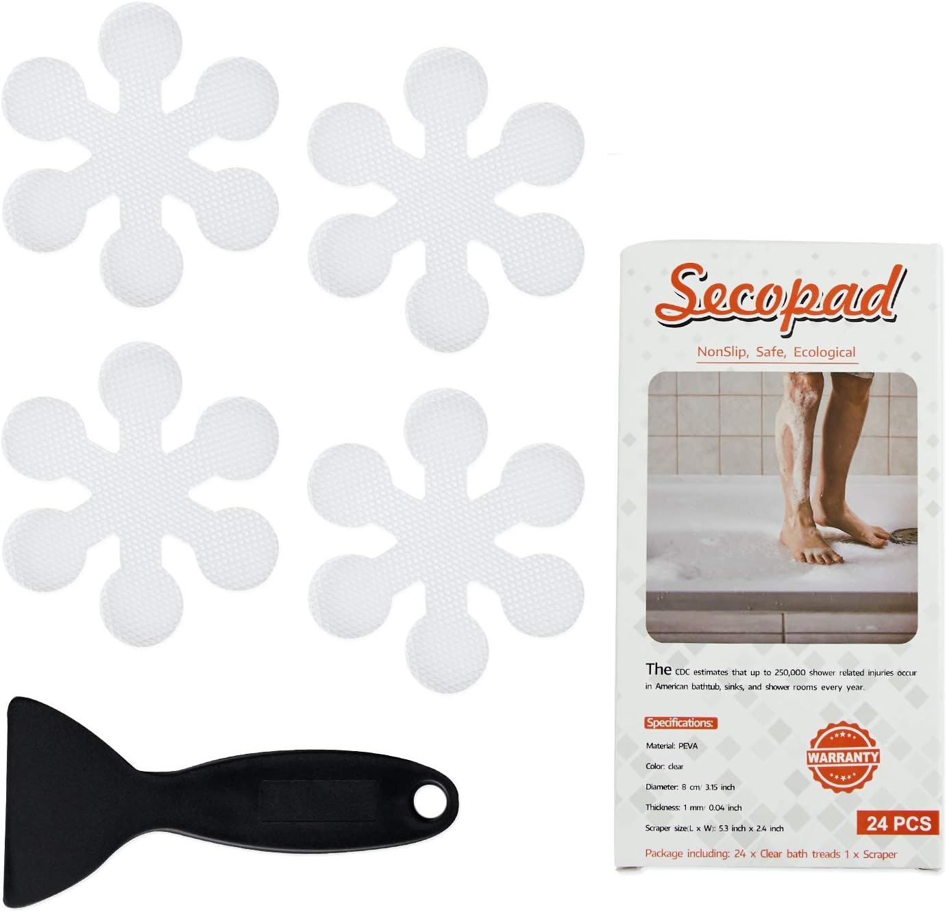 Secopad Non-Slip Bathtub Stickers 24 PCS Safety Treads