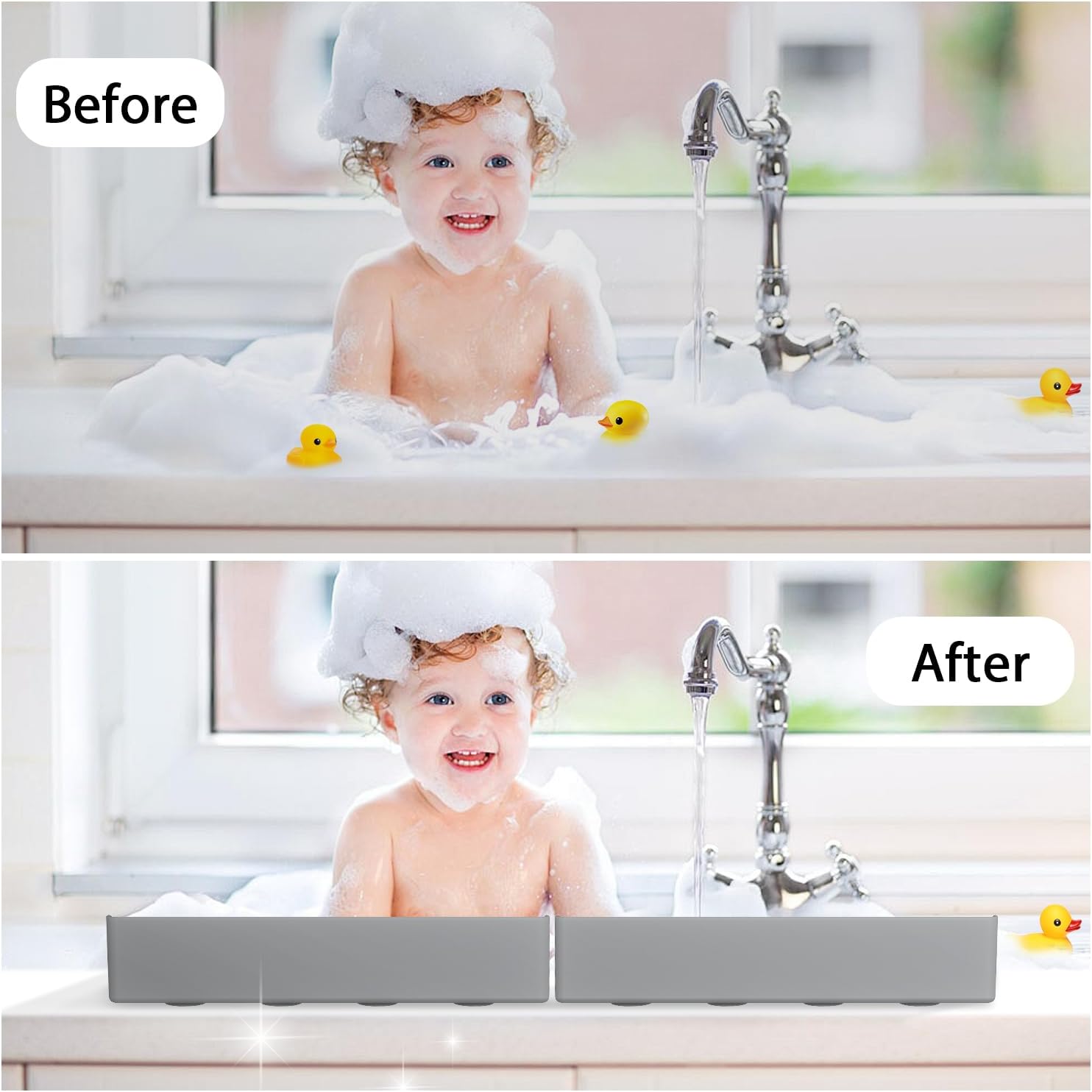 Roslim Splash Guard 2Pack Silicone Bath Tub Tray Holder with 4 Suction Cups