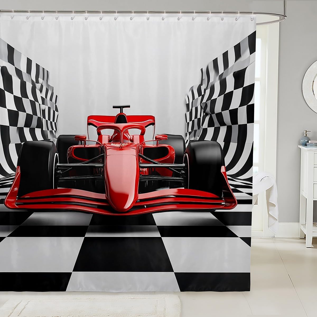 Jejeloiu Race Car Shower Curtain Set 72x84 Waterproof