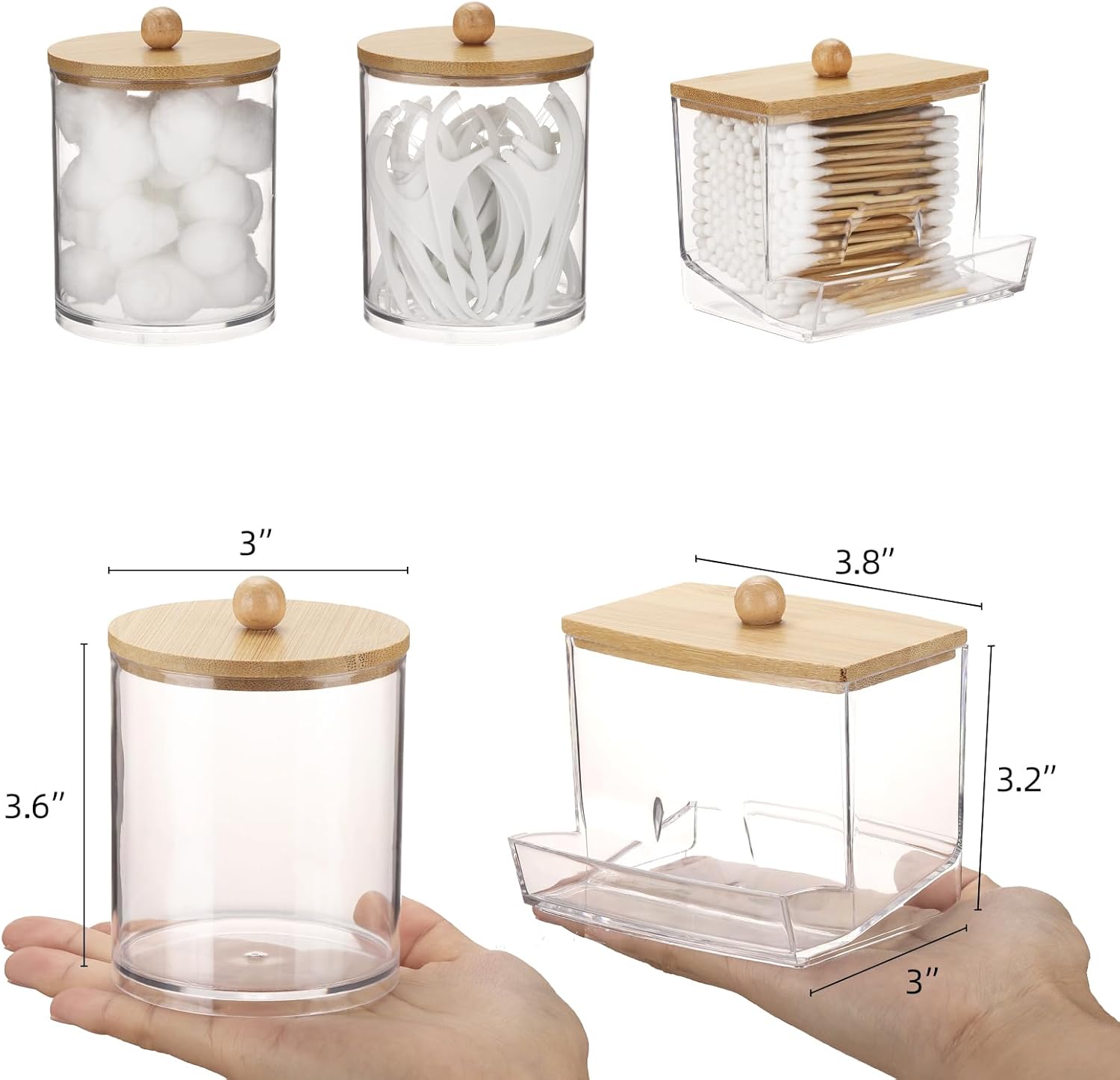 Tbestmax 4 Pack Qtips Dispenser with Bamboo Lids