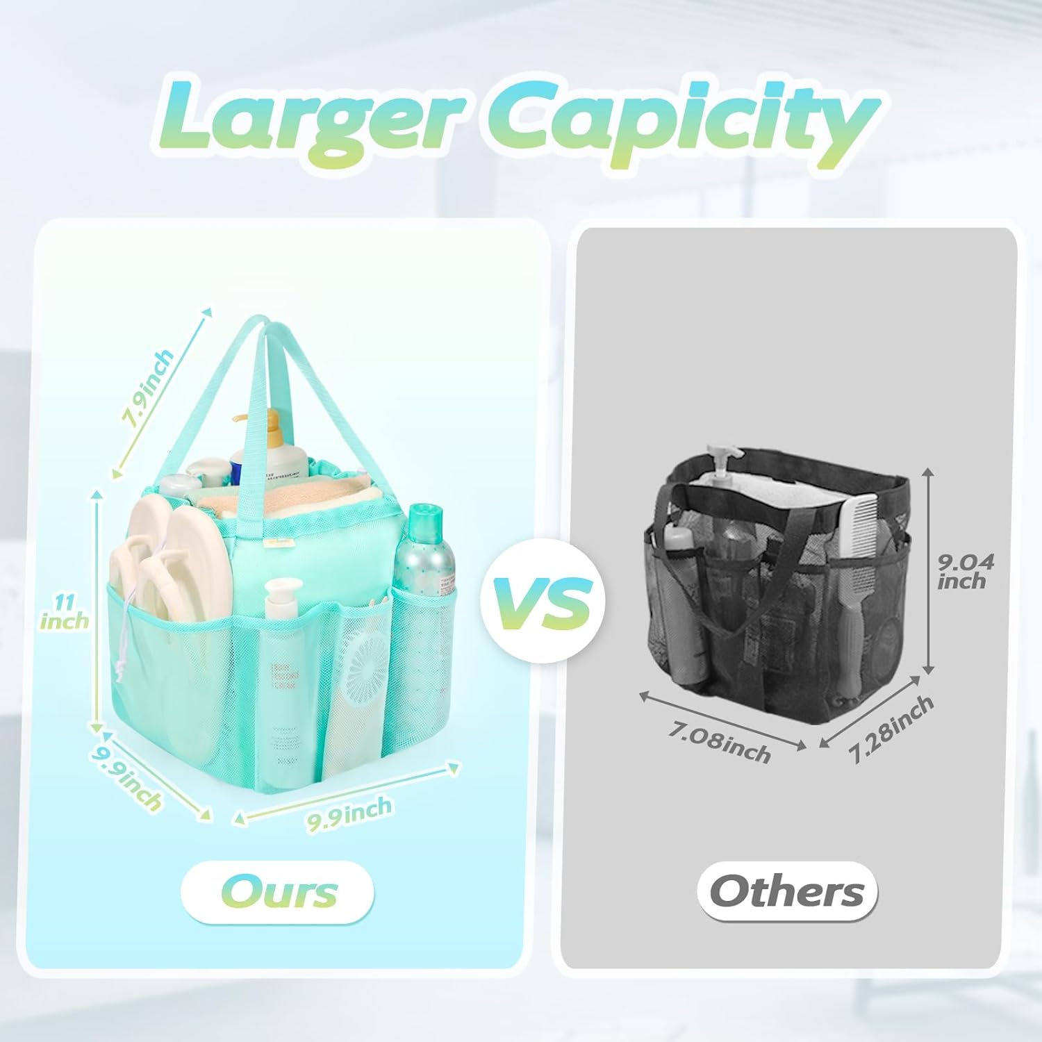 Famichan Mesh Shower Caddy with 8 Pockets Blue