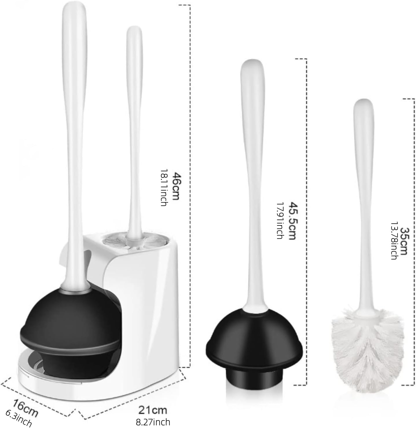 Supercap Toilet Brush Plunger Set with Holder