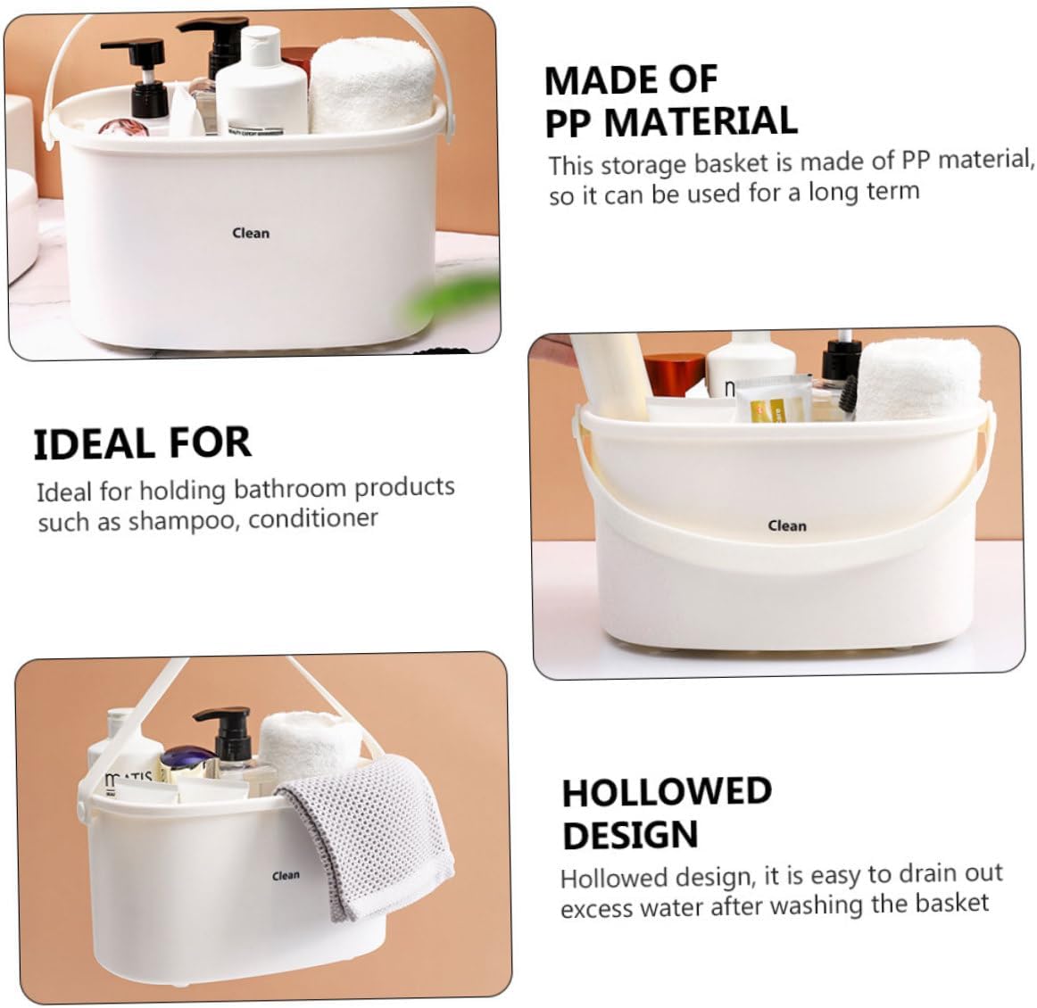 Mobestech 1Pc White Plastic Shower Organizer Basket for Bathroom Kitchen and Food Storage