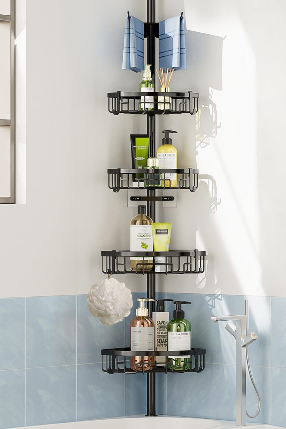 Coonoor Corner Shower Caddy with Tension Pole - 4-Tier Rustproof Organizer