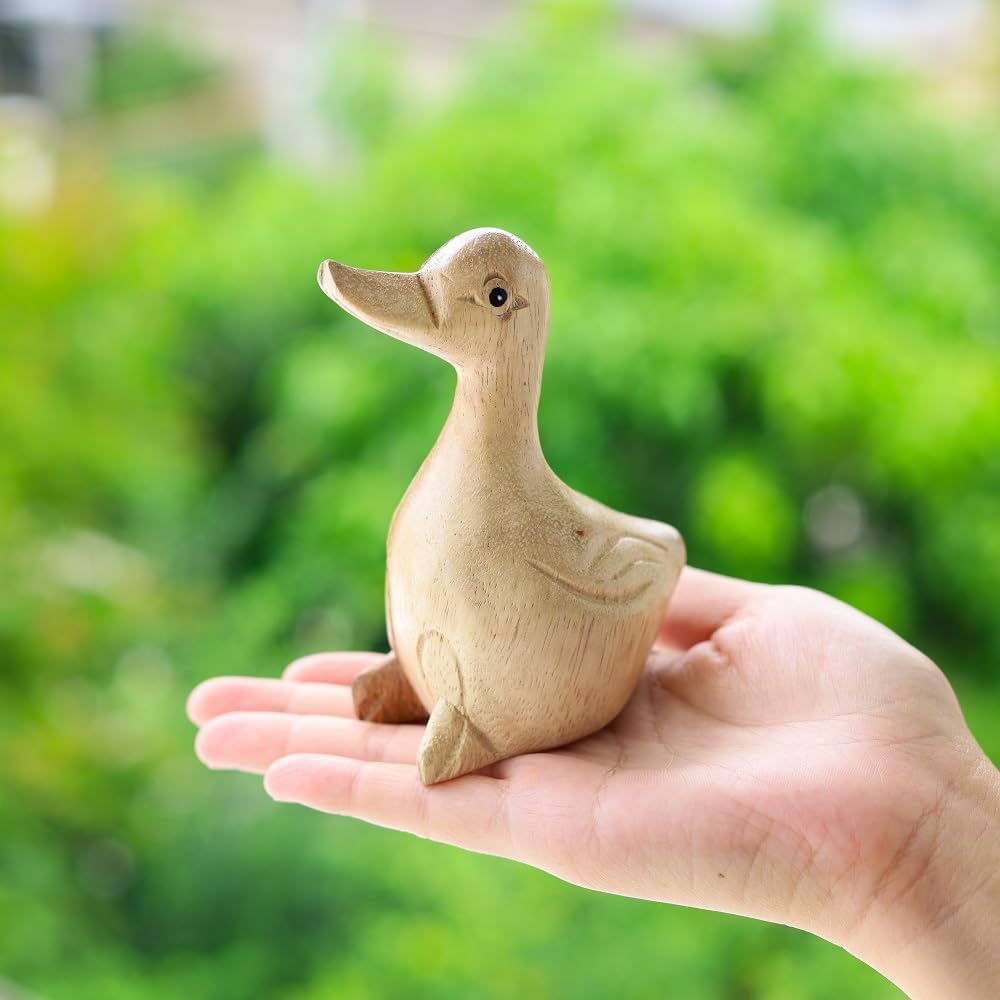 Thai Hand Carved Wooden Duck Statue Rustic Home Decor Accent