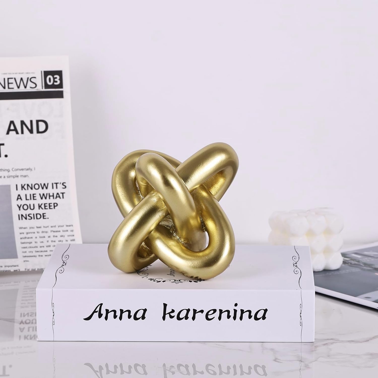 Golden Knot Sculpture Set 3 Piece Resin Home Decor