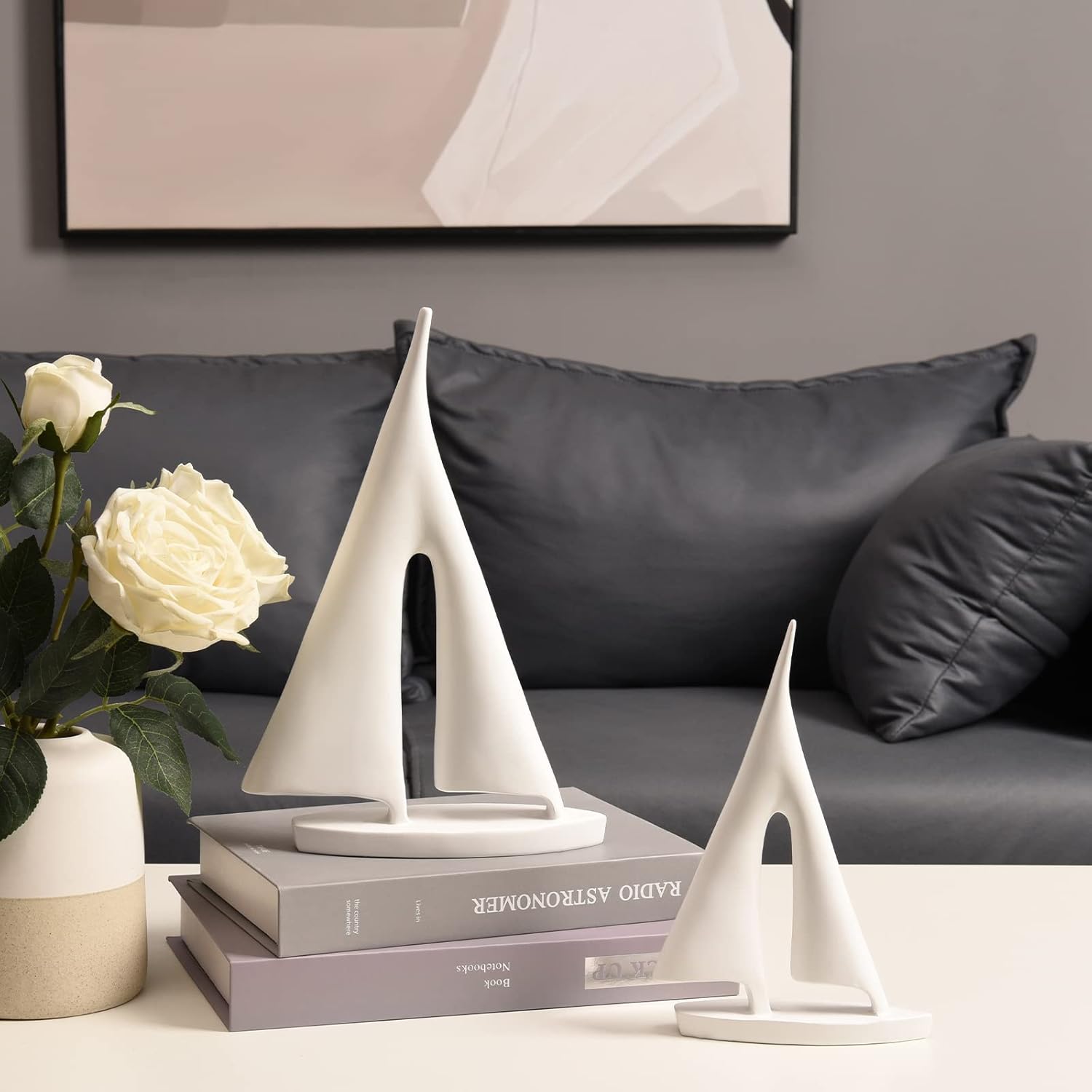 Modern Sailboat Sculpture Decor 2 Pack White