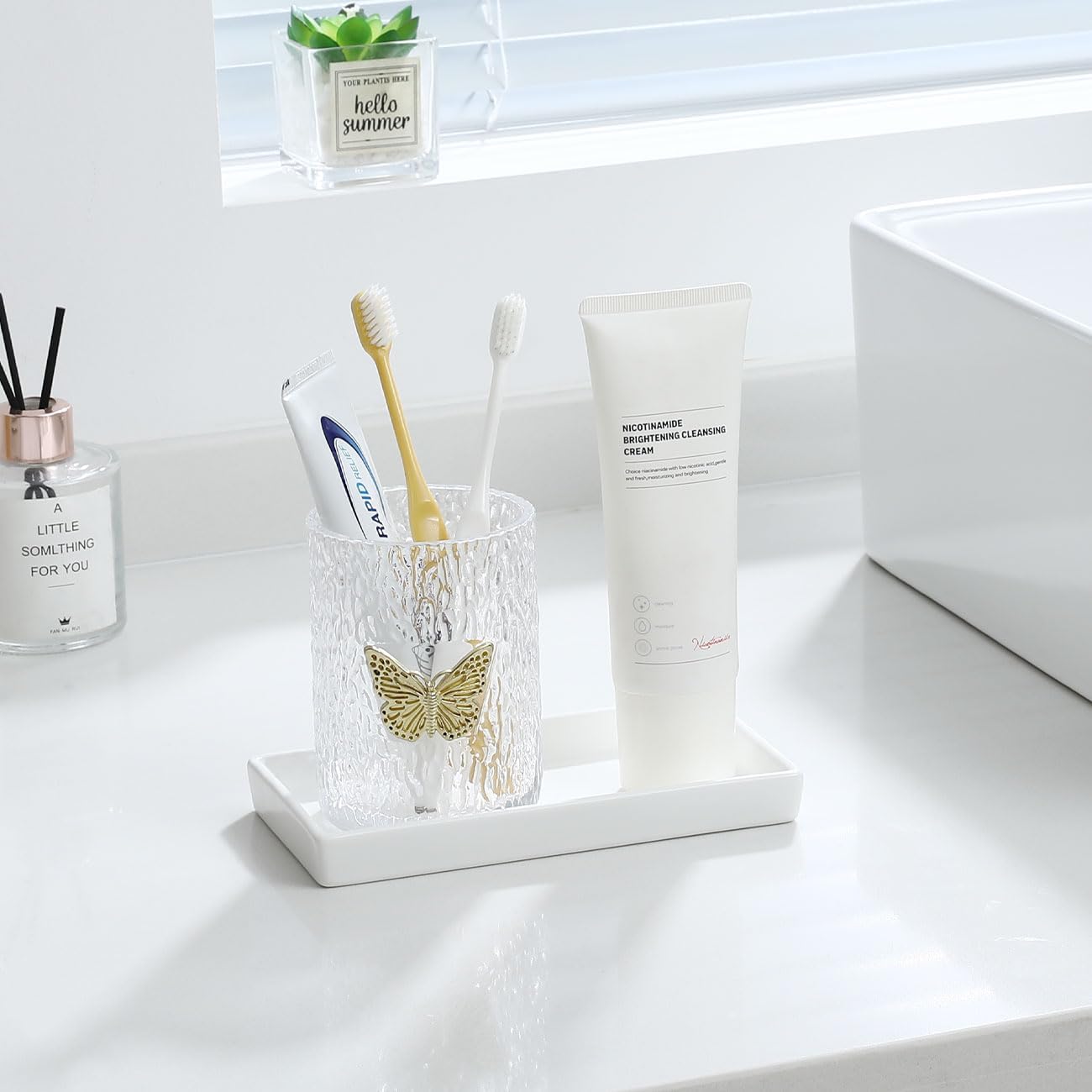 Luxspire White Ceramic Vanity Tray for Bathroom and Kitchen