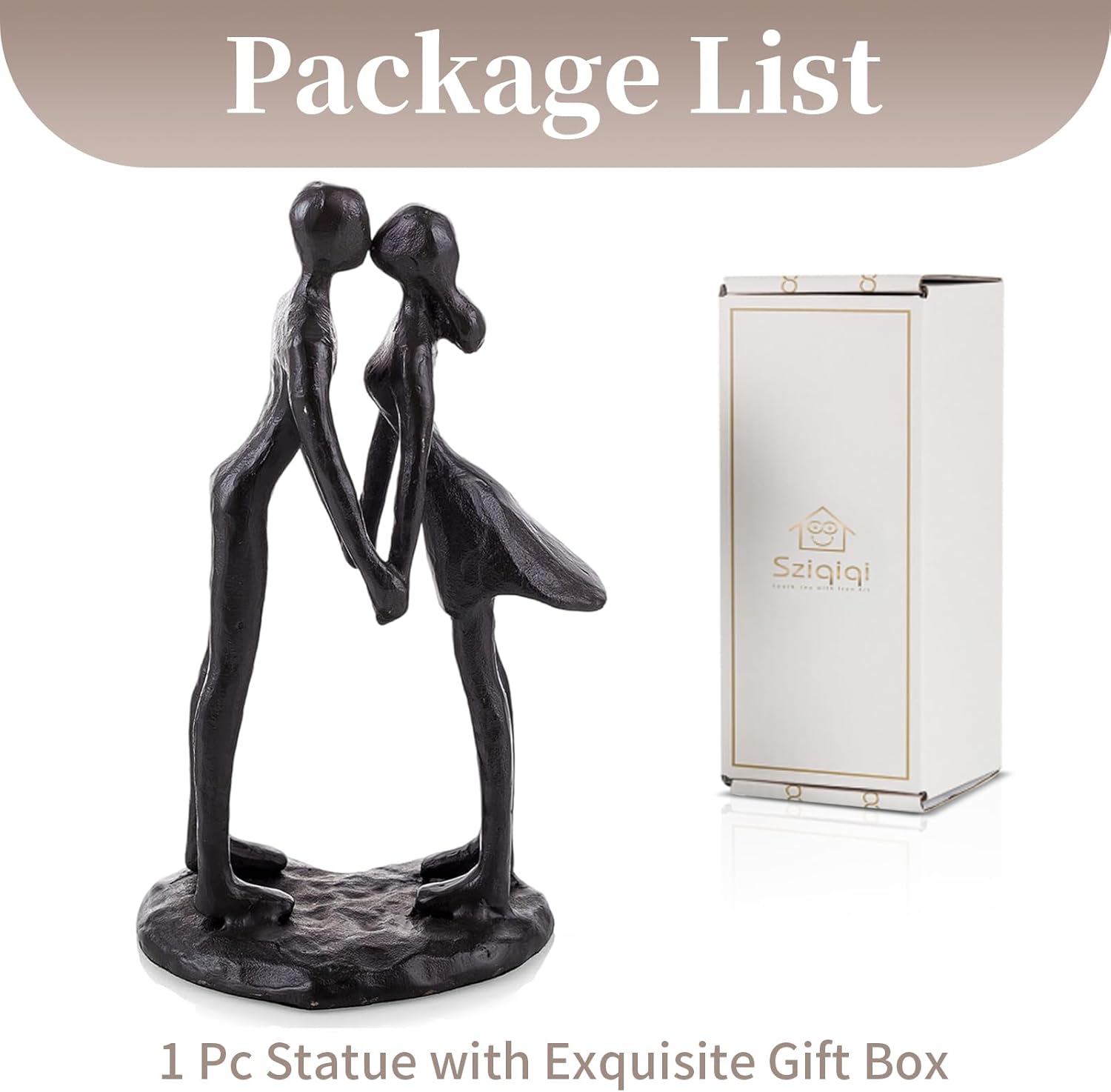 Sziqiqi Kissing Couple Cast Iron Sculpture