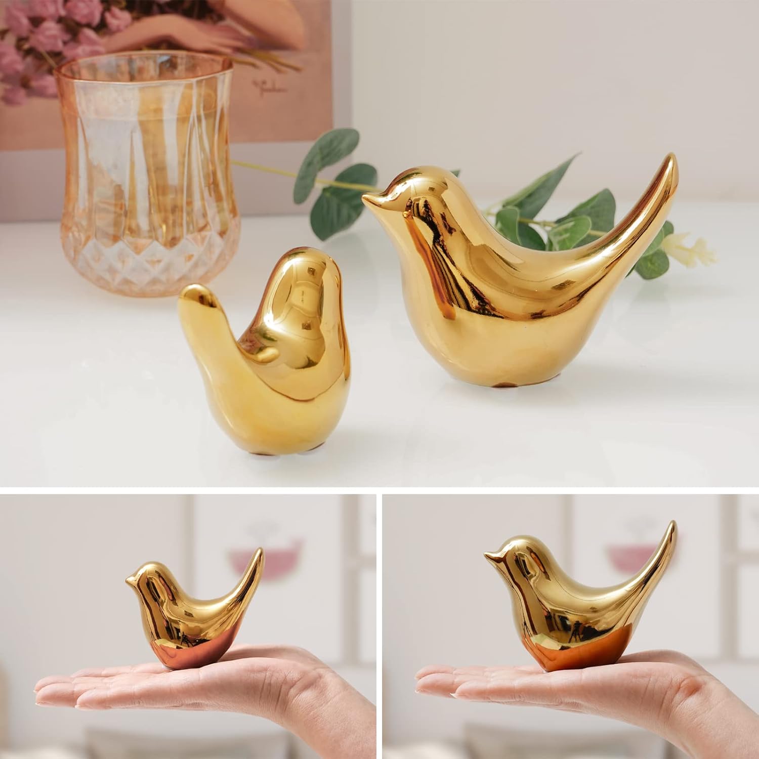 Notakia Golden Birds Statues Modern Home Decor 2Pcs